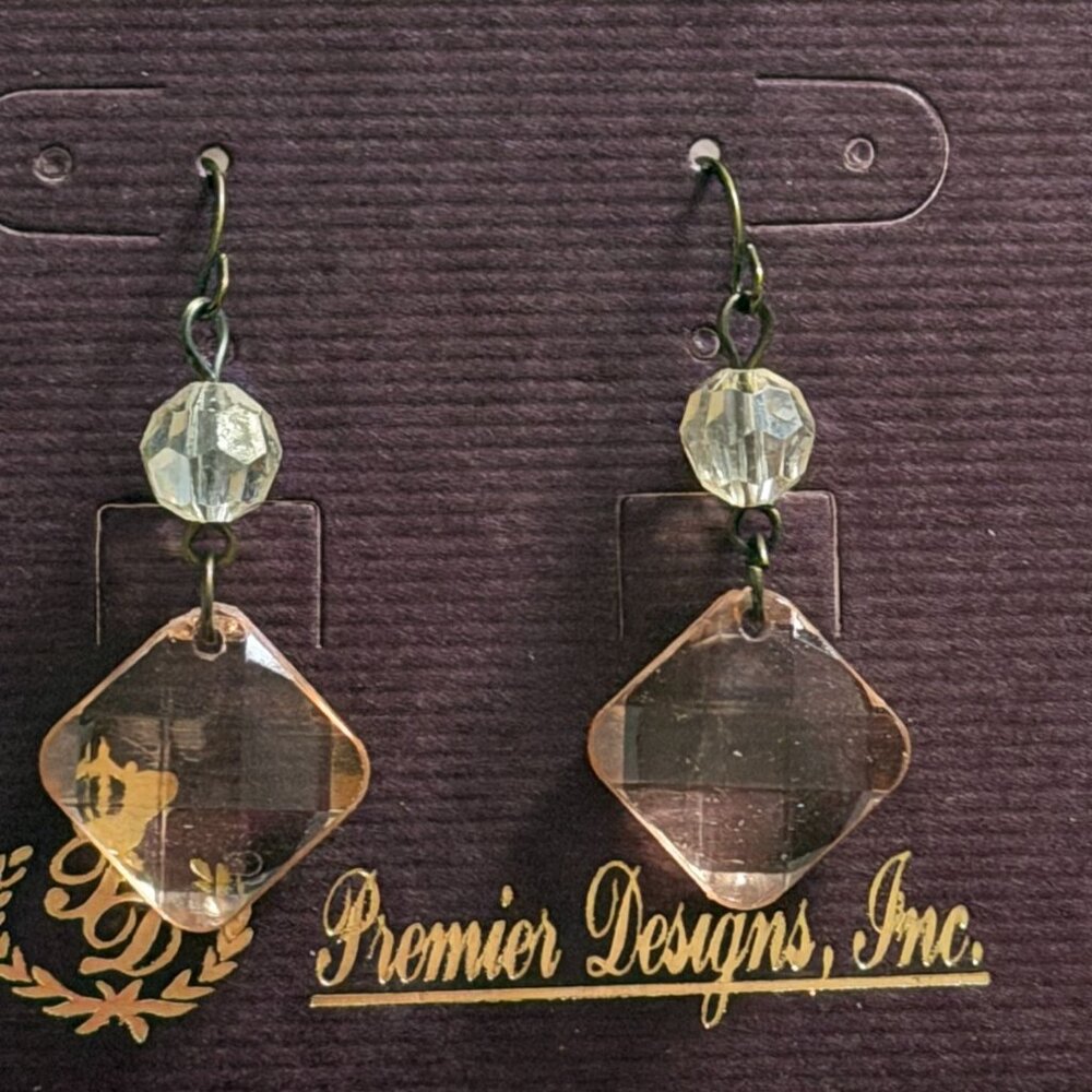 Premier Designs Beaded Drop Earrings-Light Brown Clear Bead-New